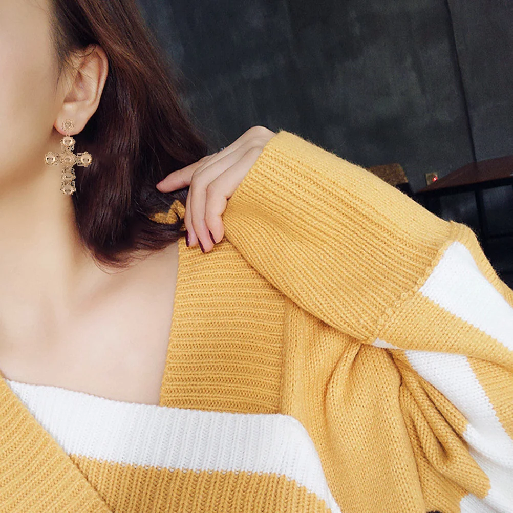 

Gold Cross Drop Earrings Large Long Elegant Fashion Jewelry for Women Casual Formal Durable Vintage Perfect Gift