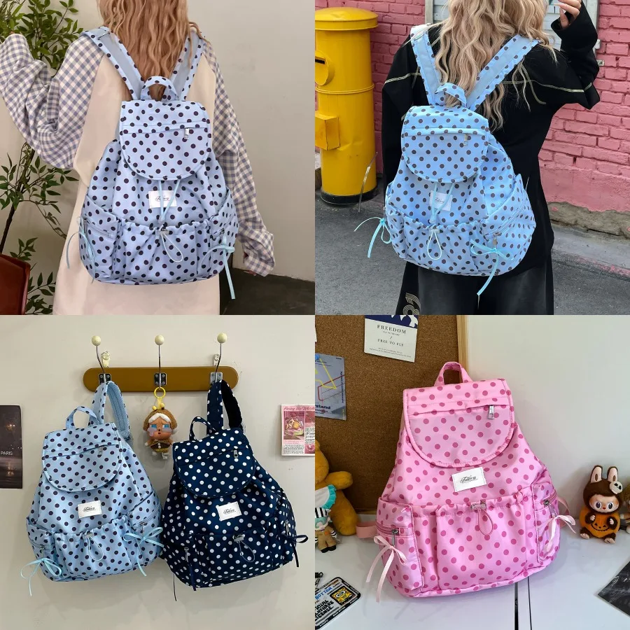 

【Новый стиль】- новый женский рюкзак большой вместимости, модный повседневный универсальный рюкзак для путешествий на короткие расстояния, в горошек.