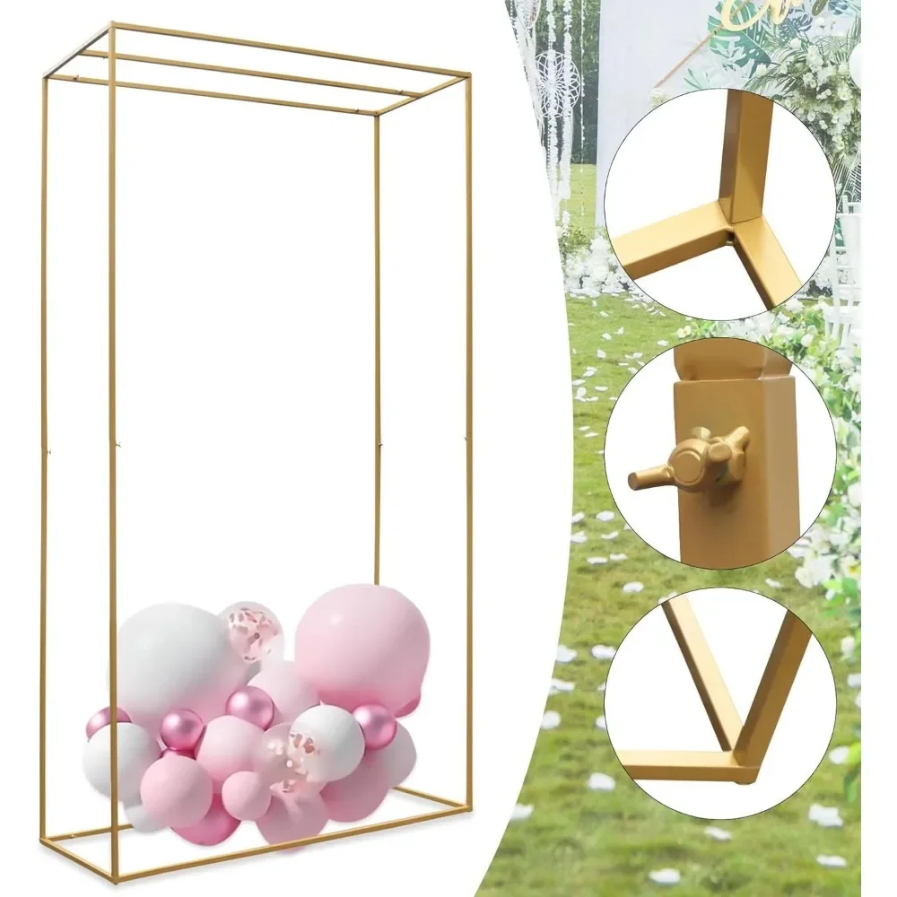 Gold Metal Geometric Wedding Arch Flowers Frame , Balloon Floral Arrangement Reception Decor Garden Arbor for Weddings Party