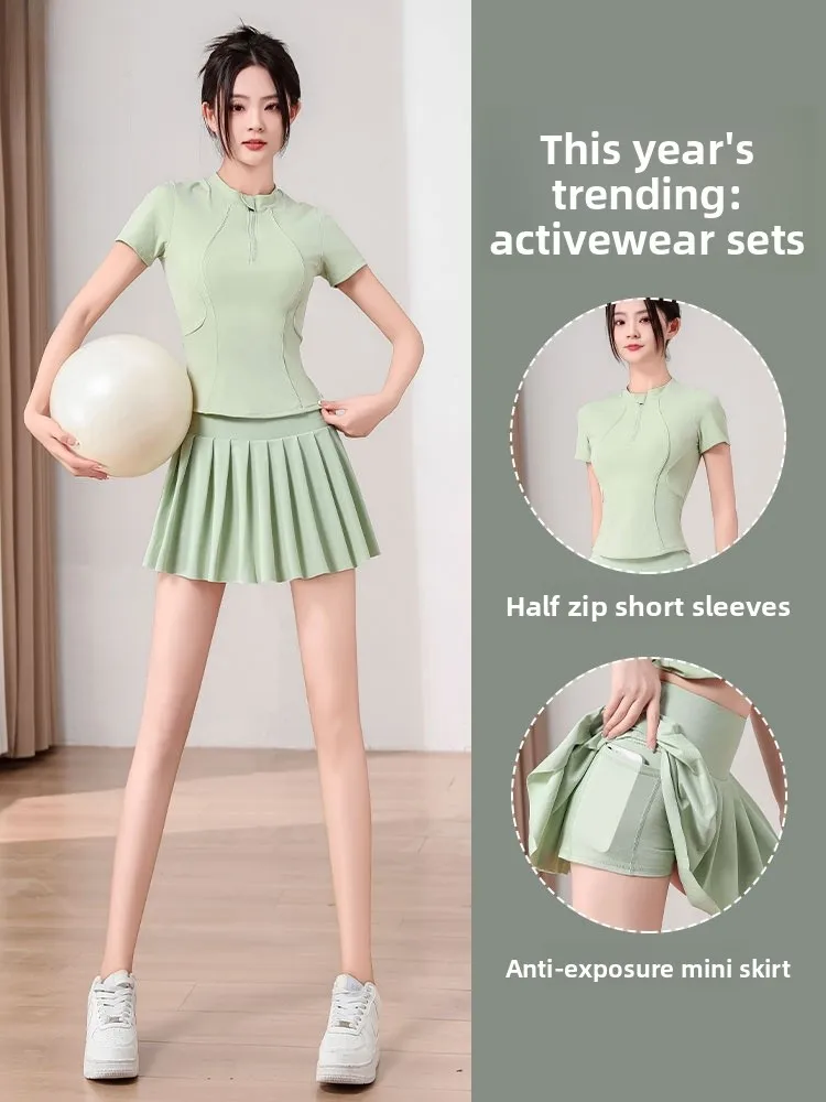 

Потрясающий спортивный костюм для бадминтона, женский летний тонкий новый комплект одежды для тенниса, юбка для бега, спортивный костюм Qui Dry