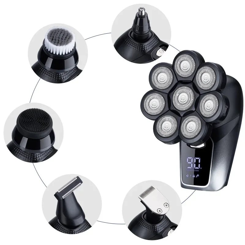 

2025Новый цифровой дисплей, электрическая бритва с восемью ножными головками, машинка для стрижки лысины, перезаряжаемая бритва «шесть в одном»