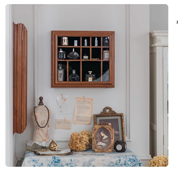 Retro wall storage display rack perfume handmade display cabinet wall mounted desktop decoration box