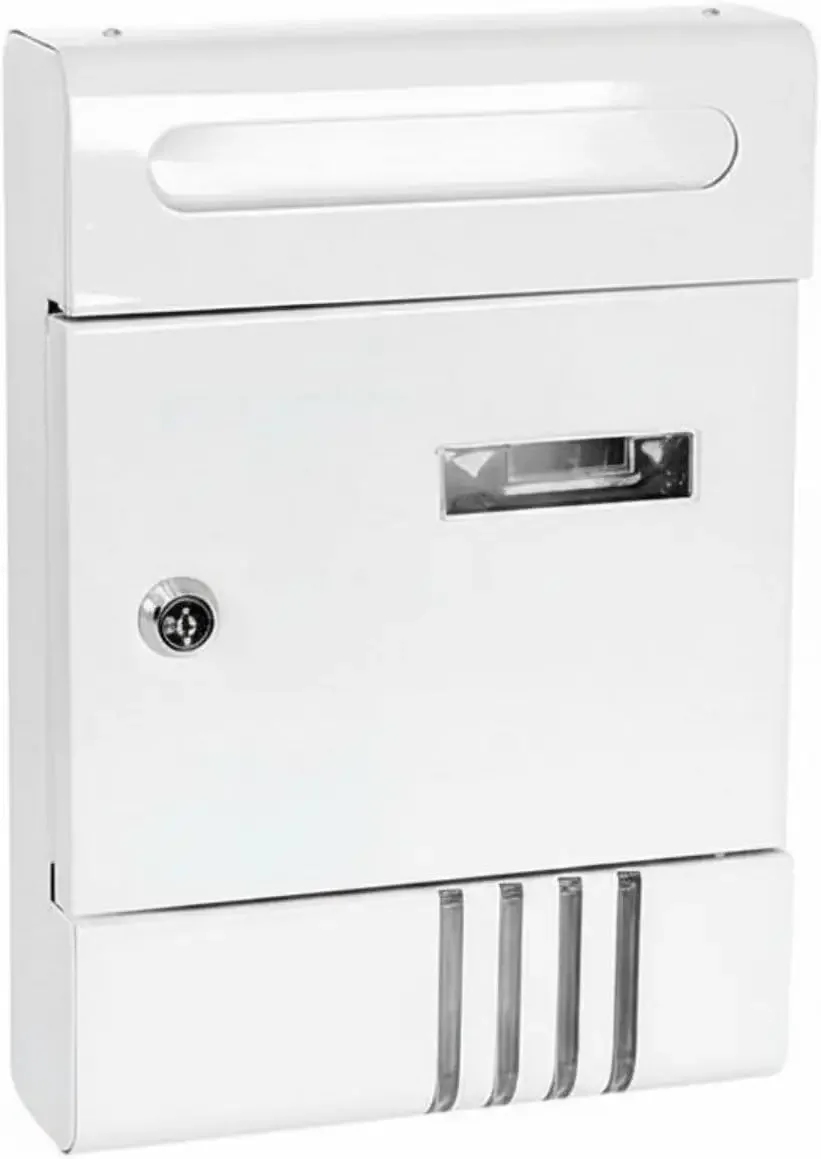 Rainproof Mailbox Iron Mailbox Powder Coated Metal Postbox for Outdoor, Front Doors, White