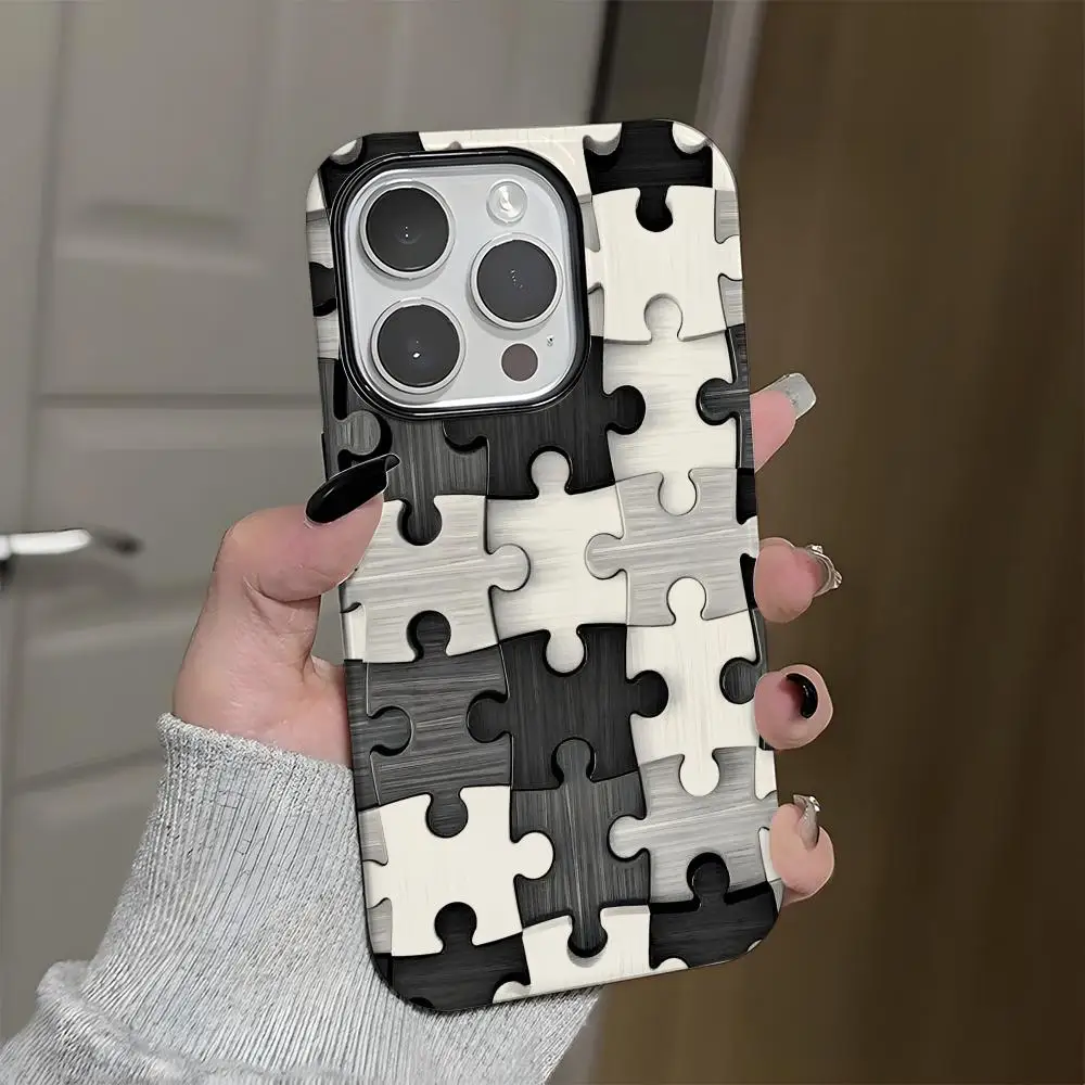 자폐증 지원 퍼즐 패턴 아이폰 17 에어 16 15 14 플러스 13 12 미니 11 프로 맥스 글로시 2 in 1 범퍼 케이스