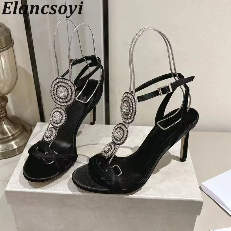 Sandalias Open Toe Thin Heels Ankle Strap Sandals Shiny Rhinestone High Heels Women Pumps Summer Sexy Party Banquet Shoes 2025