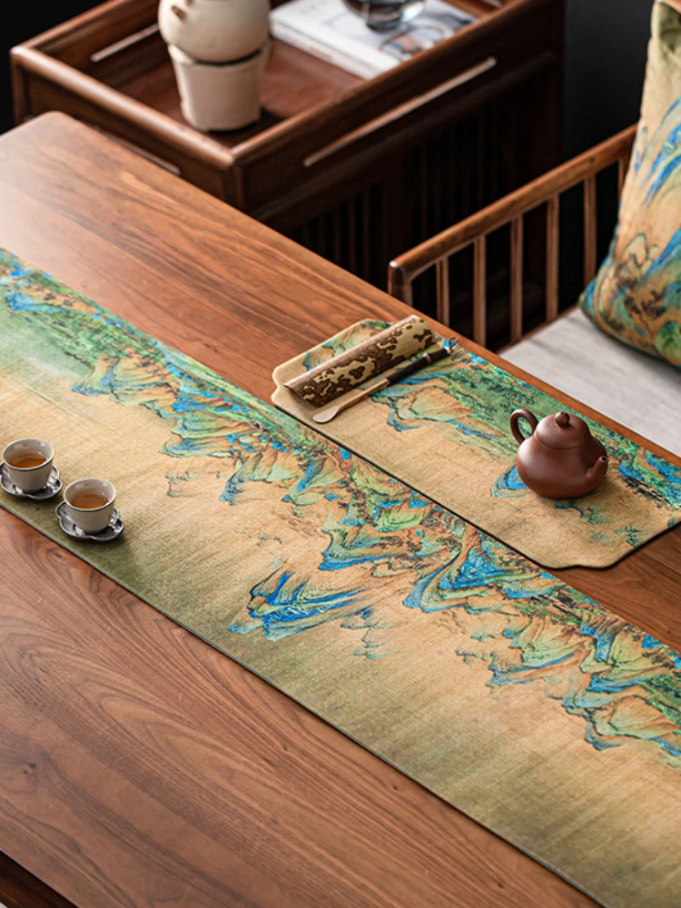 Chinese Retro Zen Waterproof Table Flag Tea Mat Tea Table Cloth Long Tablecloth Tea Table Tea Accessories Gifts Table Runners