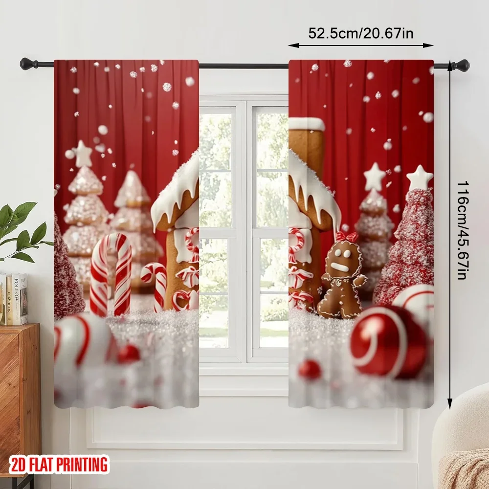 2pcs,2D plane printing Light Filtering Curtains Red Christmas Party Versatile Fabric (without rod) Decorations Inside Use for