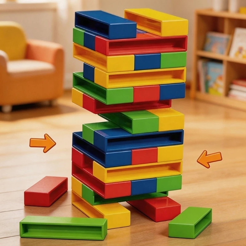 Multicolor Tower Toy with 39 Smooth Plastic Stacking Pieces for Kids Family Play, Balance Challenge Set for Home, Travel, and