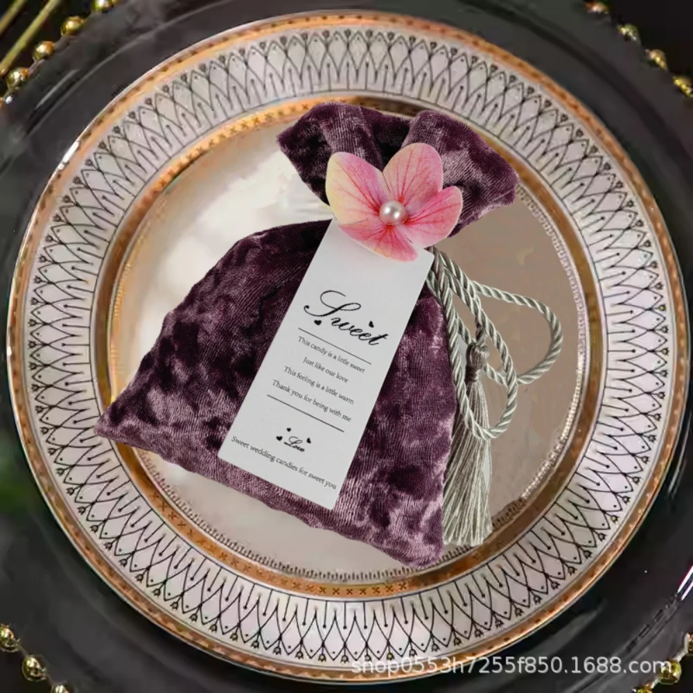 حقيبة زهور اصطناعية رائعة برباط حقيبة حلوى منظم مجوهرات الحفلات حقيبة هدايا مخملية خفيفة الوزن لمنظم المجوهرات #1