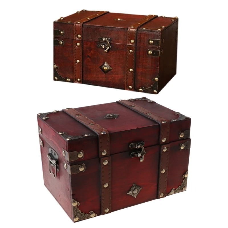 367A Treasure Chest Vintage Wooden Storage Box Antique Style Jewelry Organizer for Jewelry Box Trinket Box home Mask box