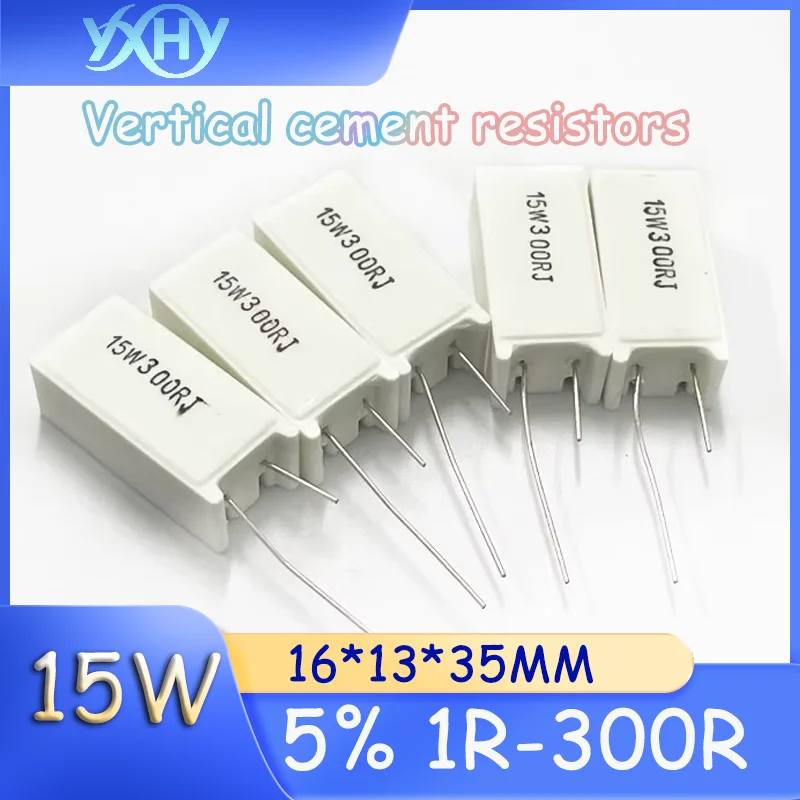 

5pcs 15W Vertical Cement Resistor 15W 5% 1R/2/4.7/5/10/15R/20/30/50/51/100 Euro/150/300R