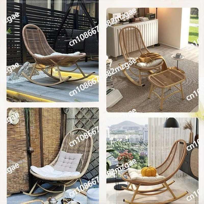 Rattan rocking chair outdoor balcony lounge chair leisure courtyard lazy sofa can lie and sleep outdoor single rattan chair