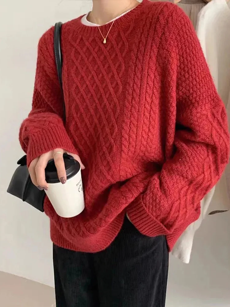 

Свободный вязаный свитер Thiened, женская верхняя одежда, круглая, модная, осенне-зимняя, новая, удобная ветровая одежда