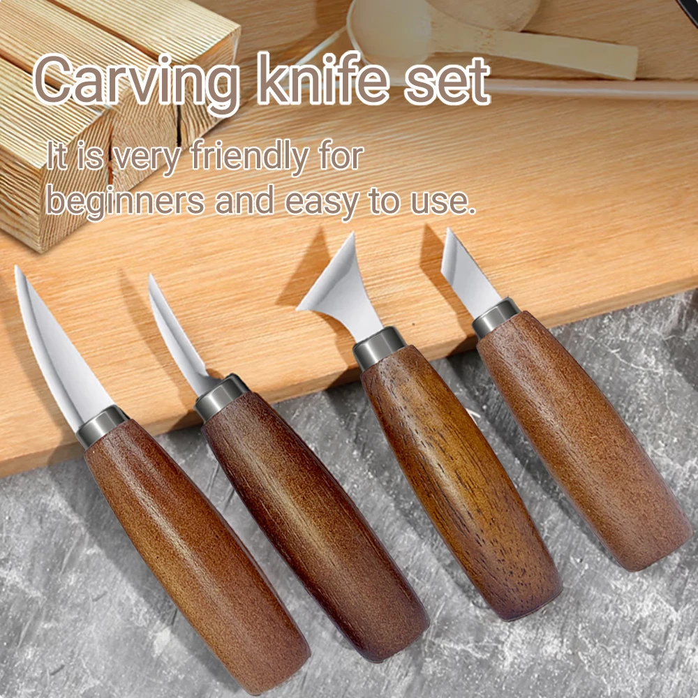 4pcs Wood Carving Knife Carving Tools Ergonomic Woodworking Spoon Durable Crooked Beginners Sculptural Professional