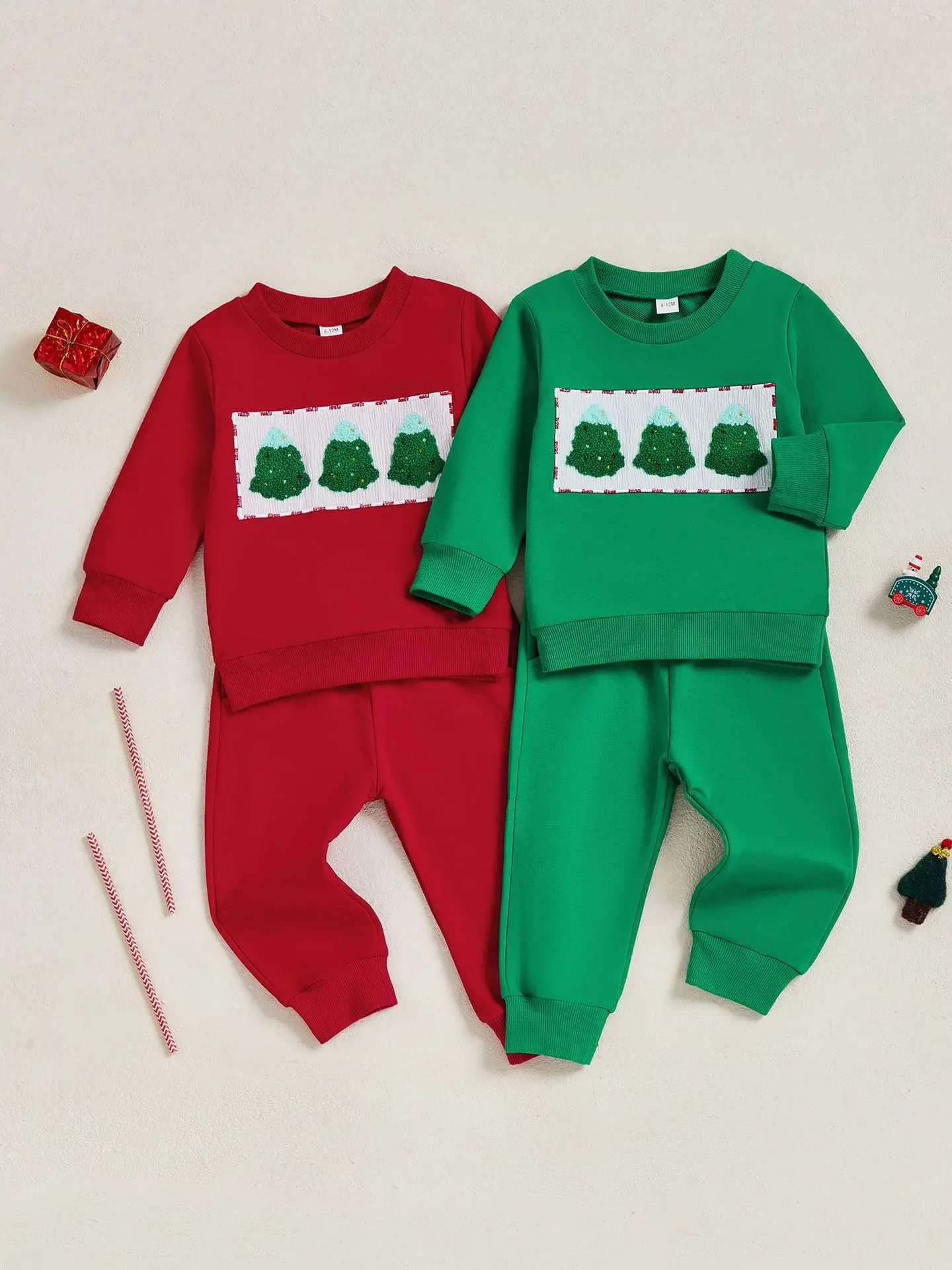 

2025 Christmas Baby Autumn Clothes Tracksuit for Boy Cotton 2pcs Sets 0-3Y Christmas Tree Embroidery Sweatshirt and Pants Outfit