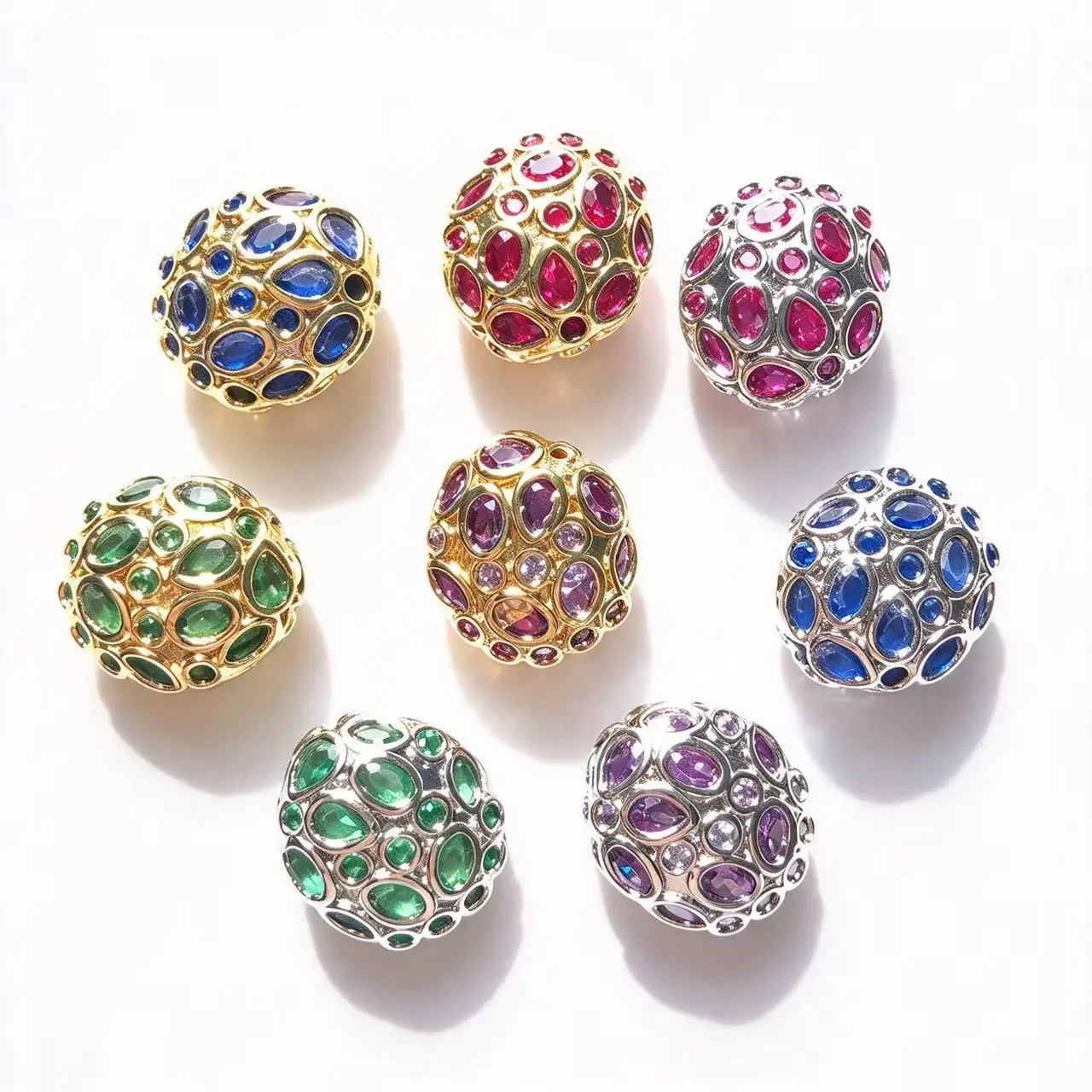 6 piezas de cuentas sueltas de circonita ovalada y en forma de huevo, en colores verde, azul, morado y fucsia, para la creación de pulseras, pendientes y collares para mujer.