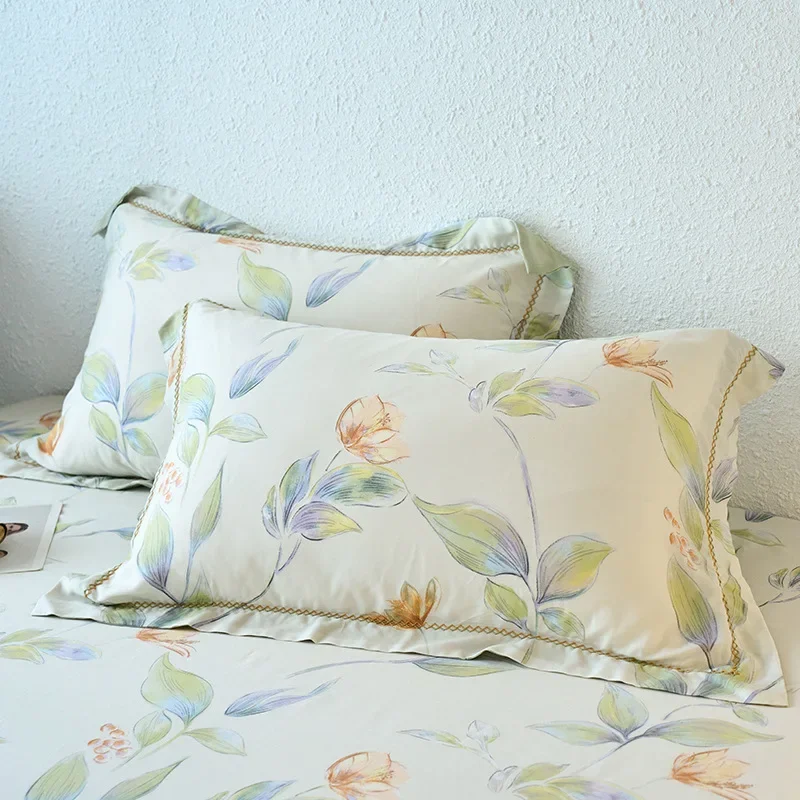 60 Count 100% Silk Printed Pillowcase High End Lyocell Fiber Pillow Case for All Seasons Skin-Friendly Cooling Bed Accessories