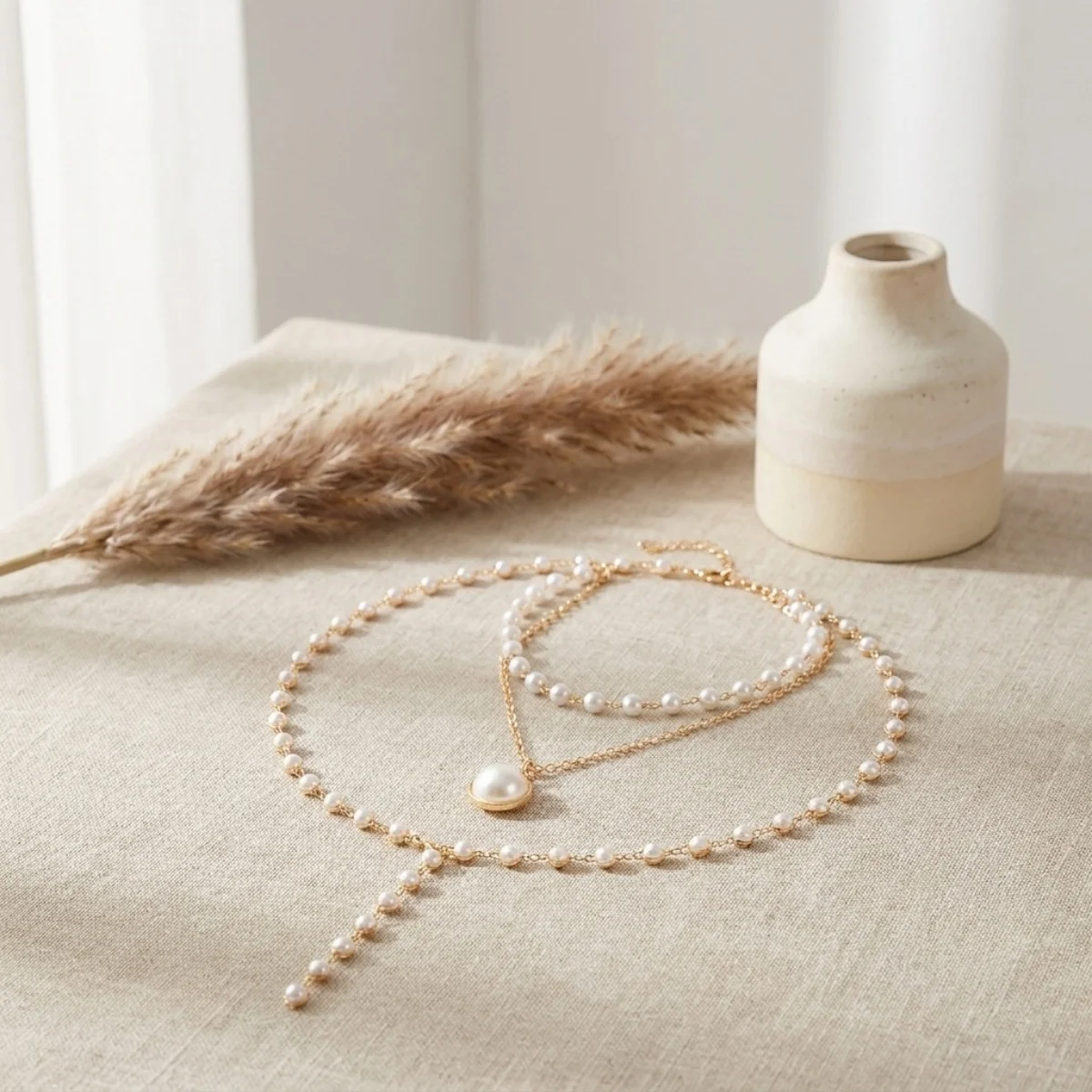 Vintage Elegante Simulierte Perlen-Halskette für Damen, Mehrschichtige Y-förmige Pulloverkette, Choker, Hochzeitsschmuck – Detail 28