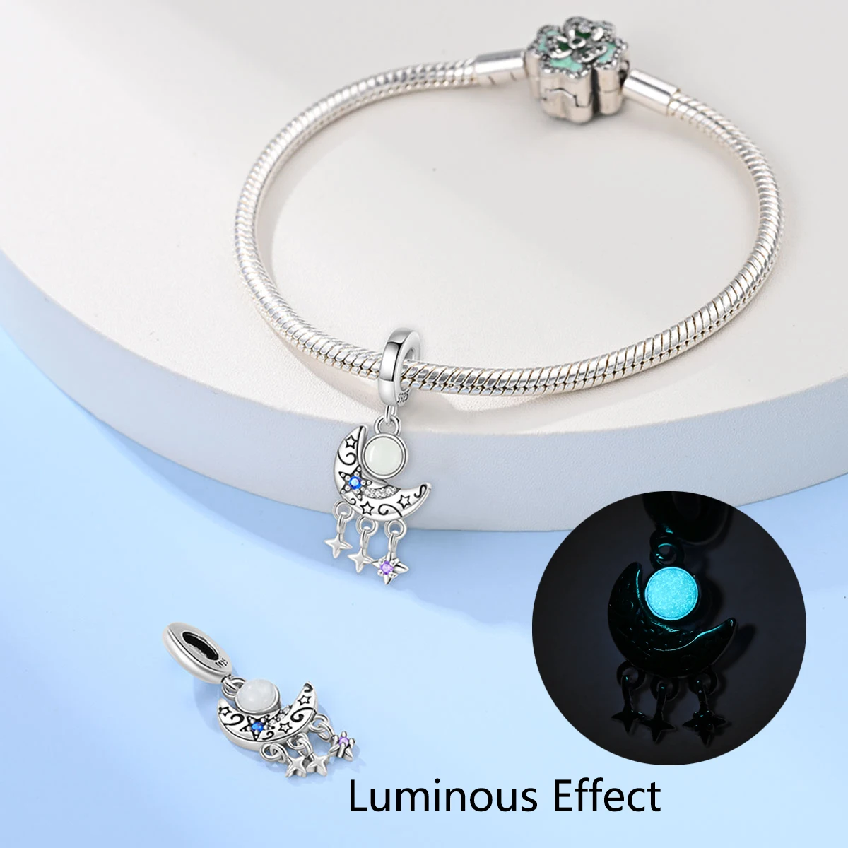 الأصلي 925 الفضة سحر الفاخرة القمر الخرز صالح سوار Diy بها بنفسك النساء صنع هدية حساسة