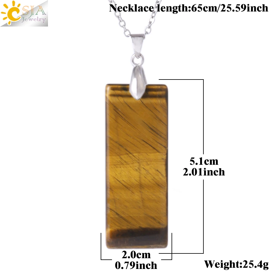 Natural Stone Rectangle Pendants Necklace for Man Pillar Crystal Fluorite Amethyst Tiger Eye Stainless Steel Chain Necklace H225