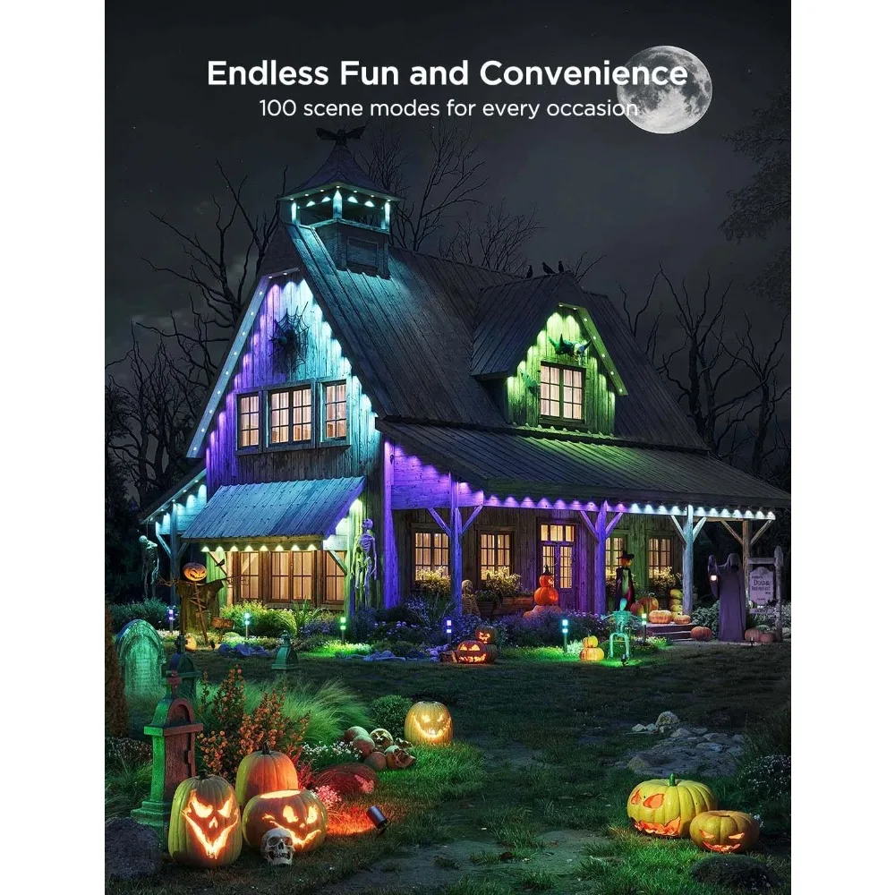 RGBIC-Outdoor Light with 72 LED Lights, IP67 Waterproof, 100 Foot, 100 Scene Modes, 40LM, Suitable for Halloween Decoration