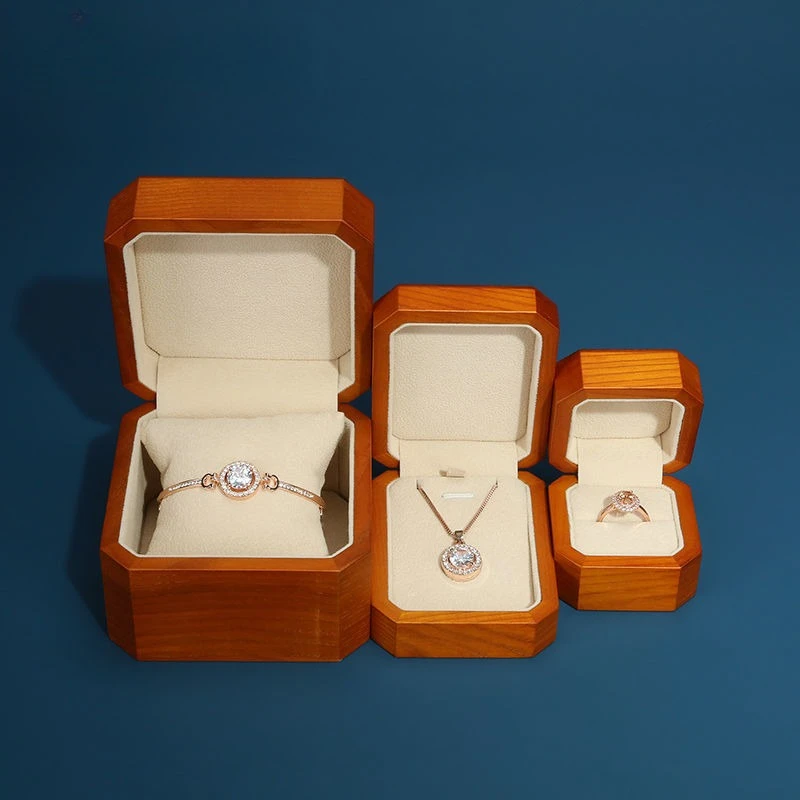 

Wooden Jewelry Display Box Wedding Ring Jewellery Storage Case Jeweler Necklace Packaging Cases Counter Bracelet Showcase Boxes