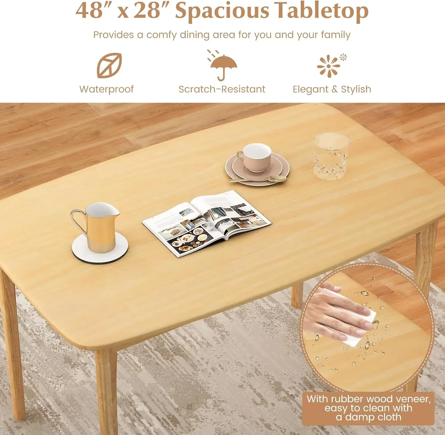 Rectangular Dining Table, Mid Century Modern Kitchen Table, Vintage Coffee Table W/Tabletop & Solid Wood Legs, Wood Farmhouse Ta