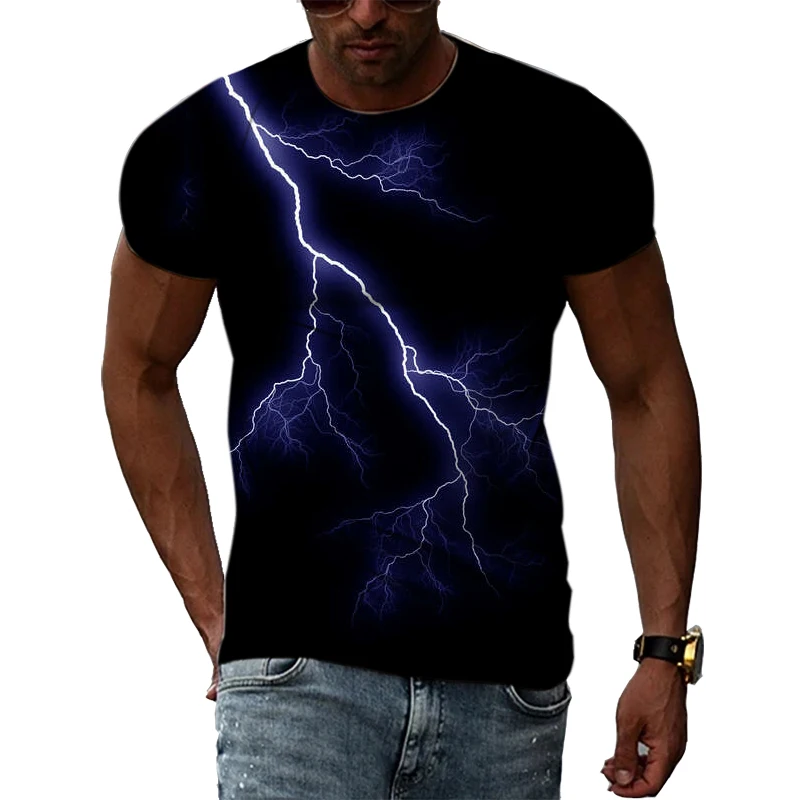 Cool Lightning Summer New Men's T-Shirt Fashion 3D Natural Landscape Pattern Short Sleeve Personality Hip Hop Harajuku Top 6XL