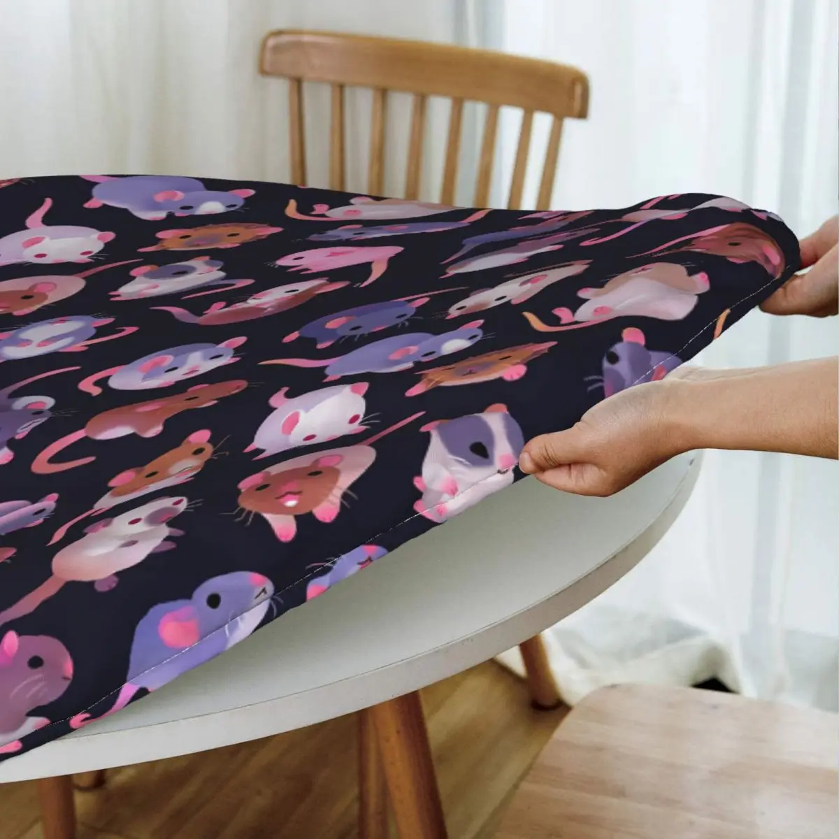Fancy Rat - Dark Waterproof Round Tablecloth Oilproof Table Cloth for Kitchen Events Dining Table Cover