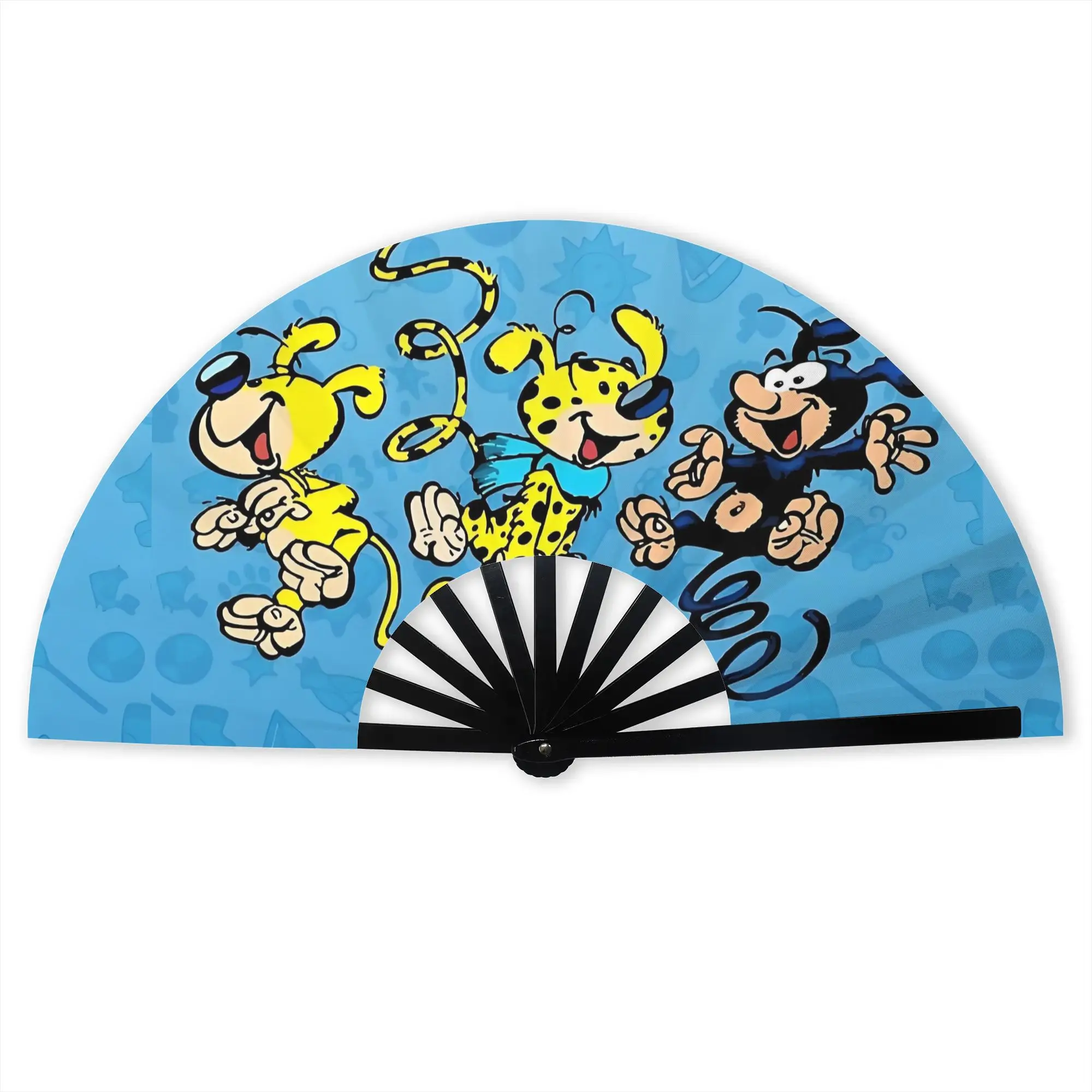 Kawaii Marsupilami Traditional Folding Fan Chinese Style Animation Blue High-Quality Fans Gift  Exquisite Decorative Hand Fan