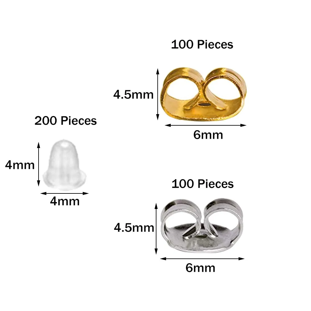 400pcs Stainless Steel Earring Safety Back Stopper Bullet Shape Butterfly Plastic Secure Replacement Kit for DIY Jewelry Making