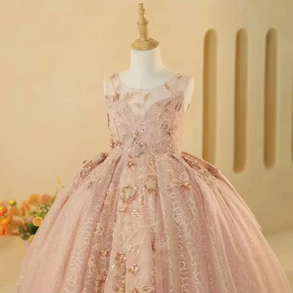 Jill Wish-Robe de Luxe Arabe Rose pour Fille, Tenue de Princesse avec Perles, Clip, Dubaï, pour ixd'Anniversaire, Mariage, Bal, 2024, J217