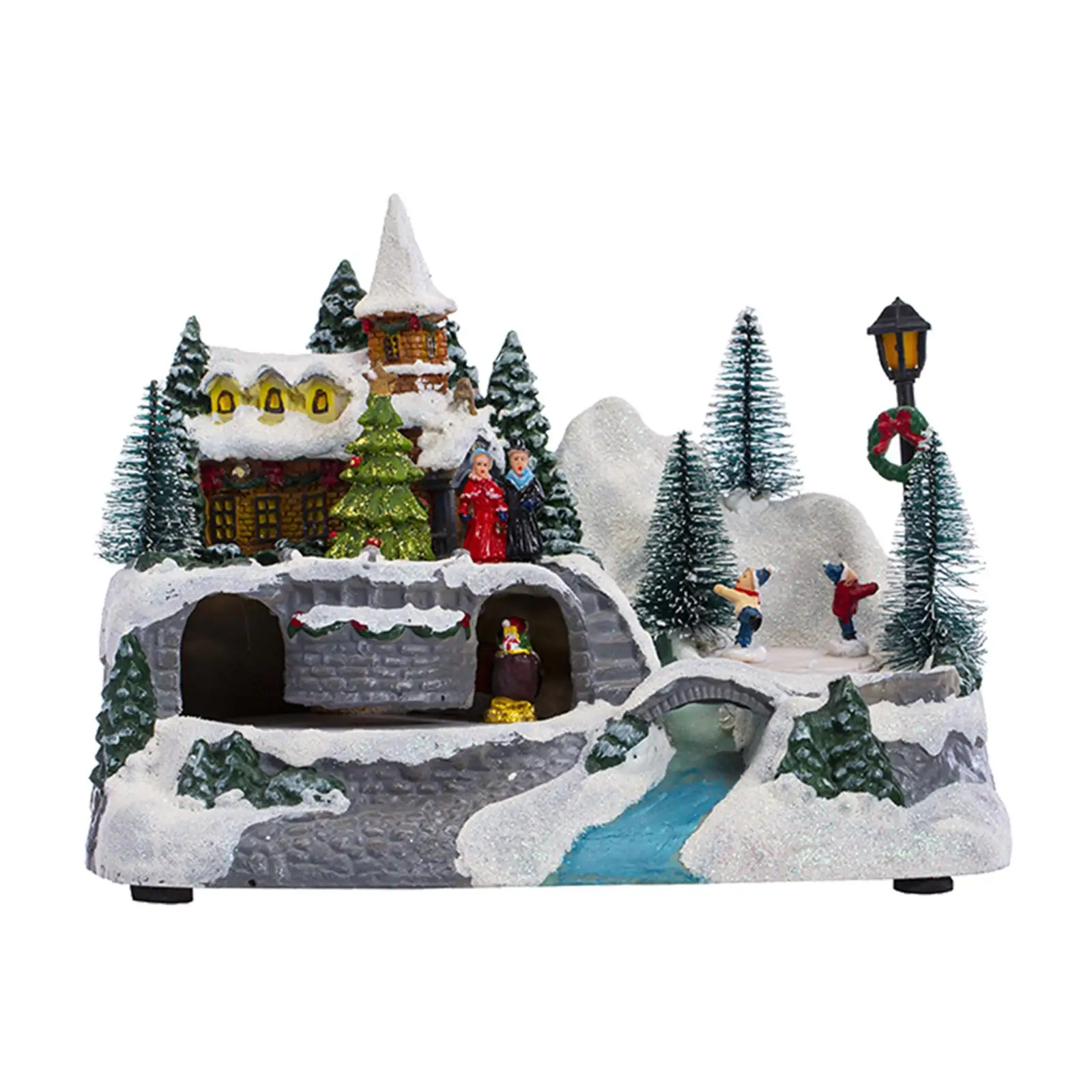 Snow Village Scenes LED Light up Cottage Rendering Atmosphere Resin Cabin Decorations Statue for Streets Living Room