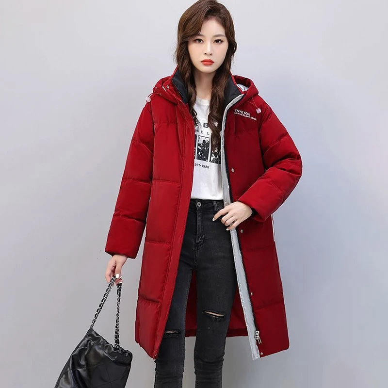 

Winter 2025 New Down Cotton-Padded Jacket Women's Overcoat Thick Warm Parka Brightening Bright Surface Loose Hooded Cotton Coat