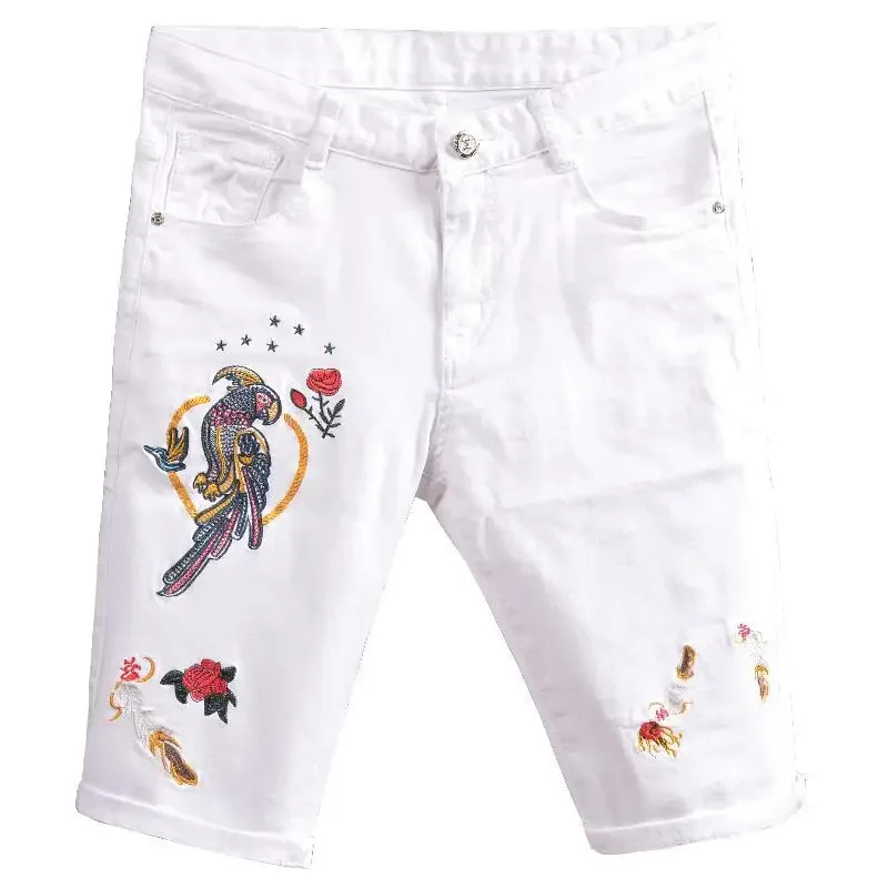 Men's Short Jeans Pants Stretch Multi Color Graphic Male Denim Shorts With Vintage Korean Fashion Summer Designer Cut Xxxl