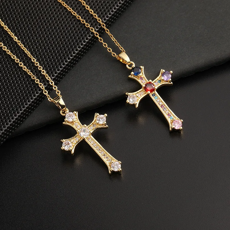 colar corrente masculina colar masculino colar feminino conjuntos de joias pulseira Moda jesus cruz colar requintado zircão jóias personalidade versátil clavícula cadeia pingente presente de sorte