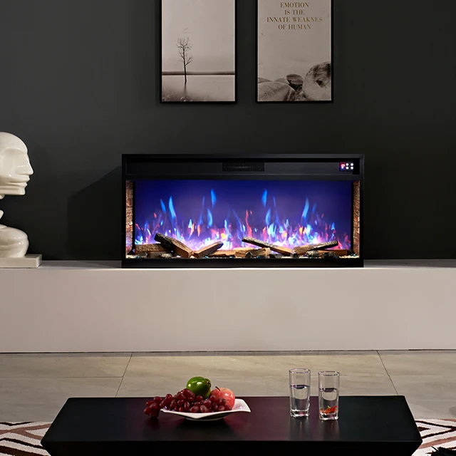 Custom-Made 3D Fire LED Electric Fireplace Free-Standing Steel Mantel Remote Control Insert Installation for Indoor Use Villas