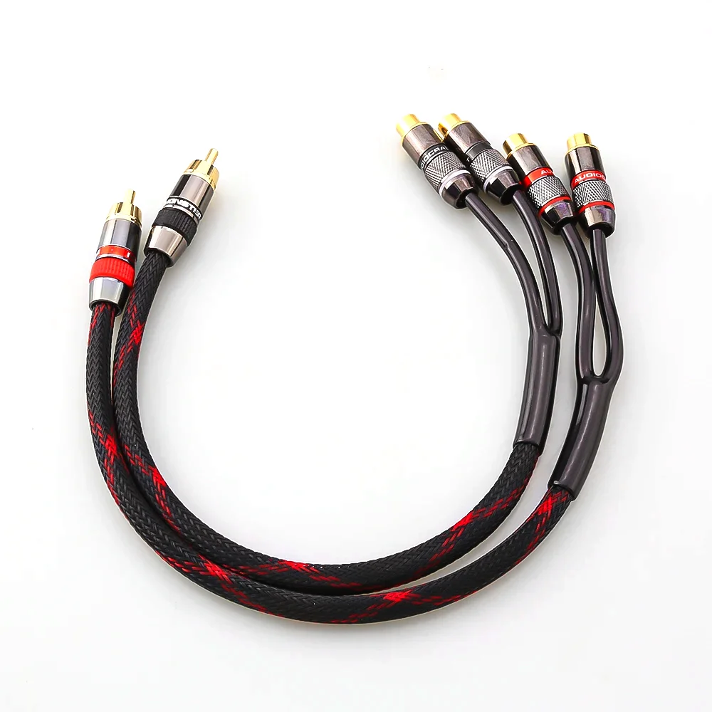 1 ذكر إلى 2 أنثى المزدوج المتكلم Y محول موصل تمديد الحبل محمية RCA الفاصل مضخم صوت ستيريو الصوت والفيديو كابل