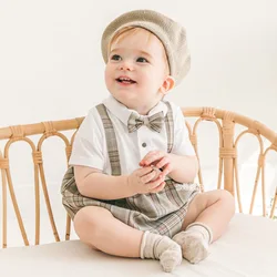 Summer Spanish Baby Boys Clothes Romper Infant Toddler Boys Girls Plaid Jumpsuit Overall Short Sleeve Newborn Rompers Outfits