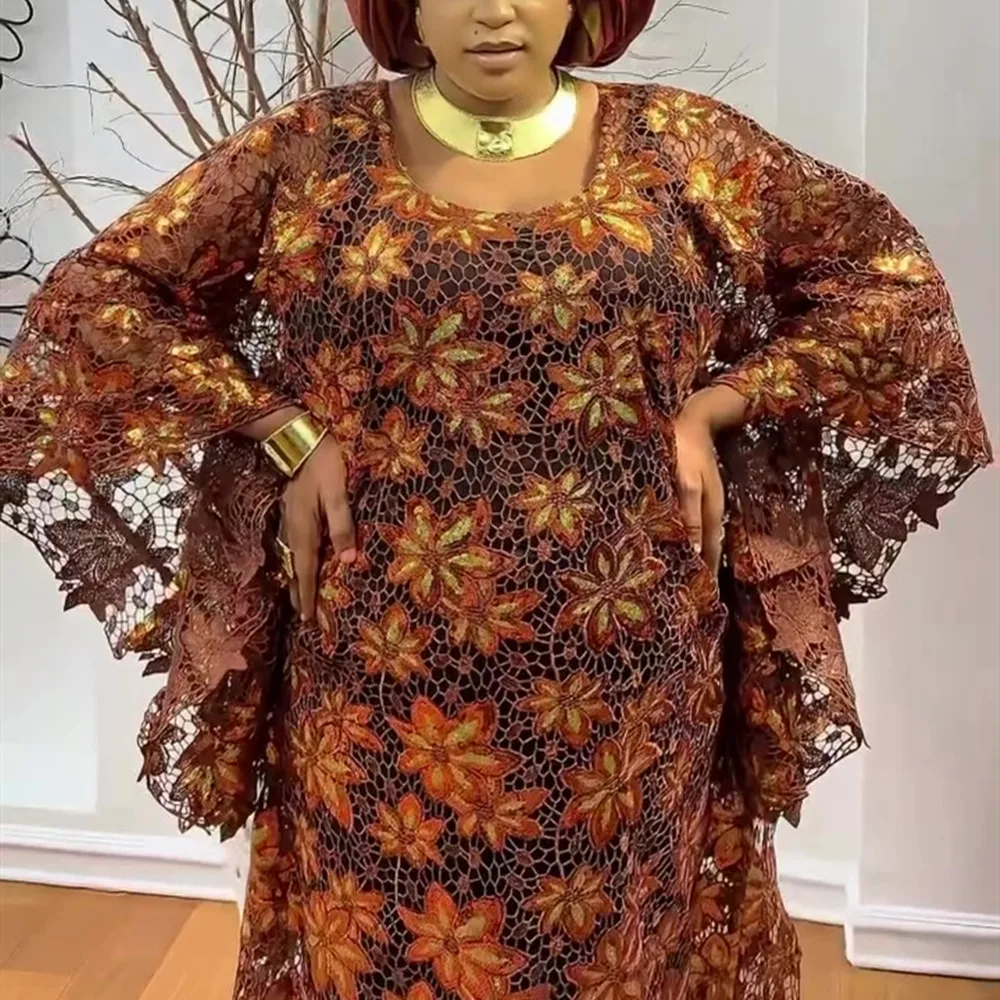 Elegante Afrikanische Kleider für Frauen Muslimische Mode Spitzen-Boubou Abayas Robe Dashiki Ankara Pailletten-Abendkleid Kaftan Maxikleid