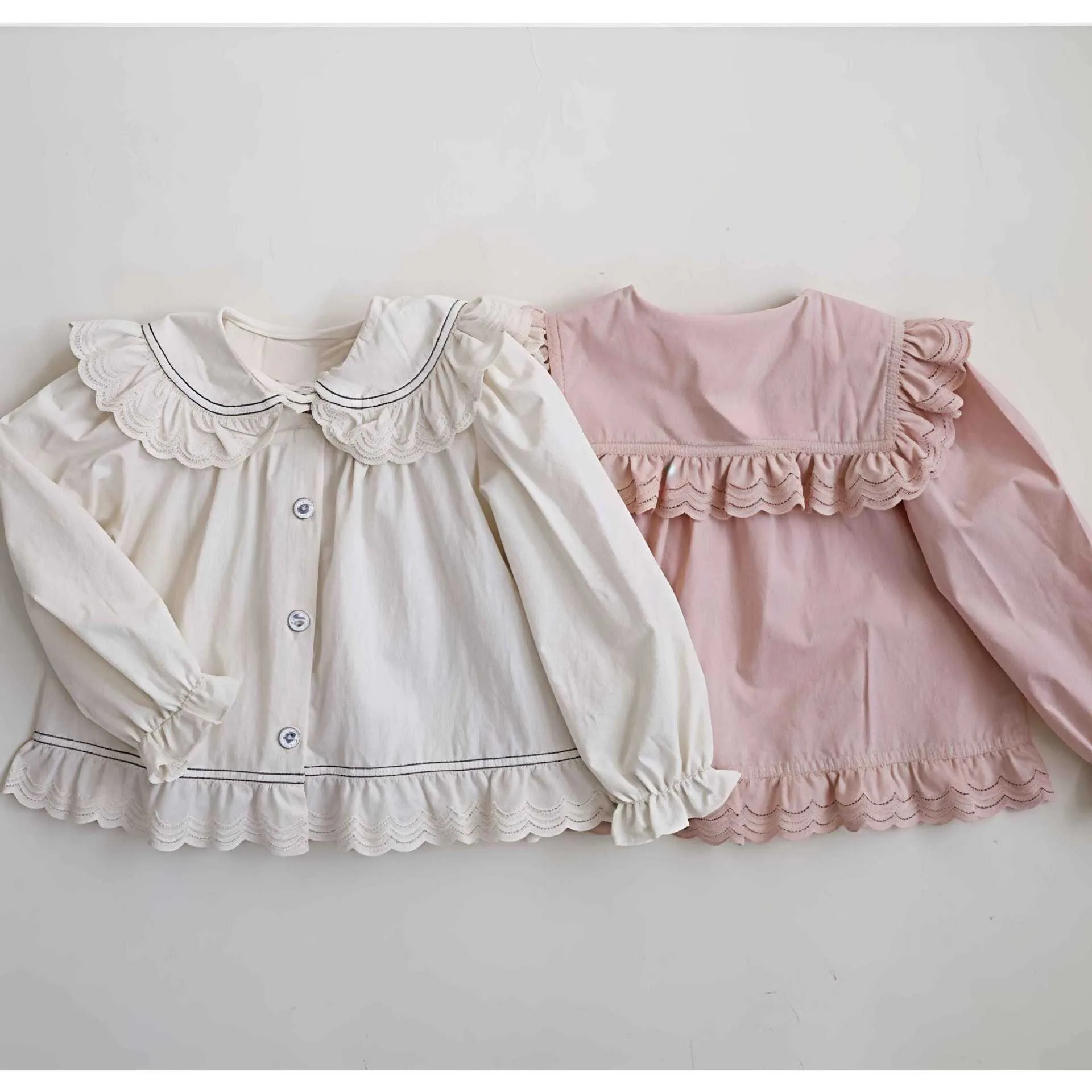 WT2802 Sweet Princess Shirt for Girls New Arrival Baby Clothing Spring Season Children's Puff Sleeve Doll Collar Top