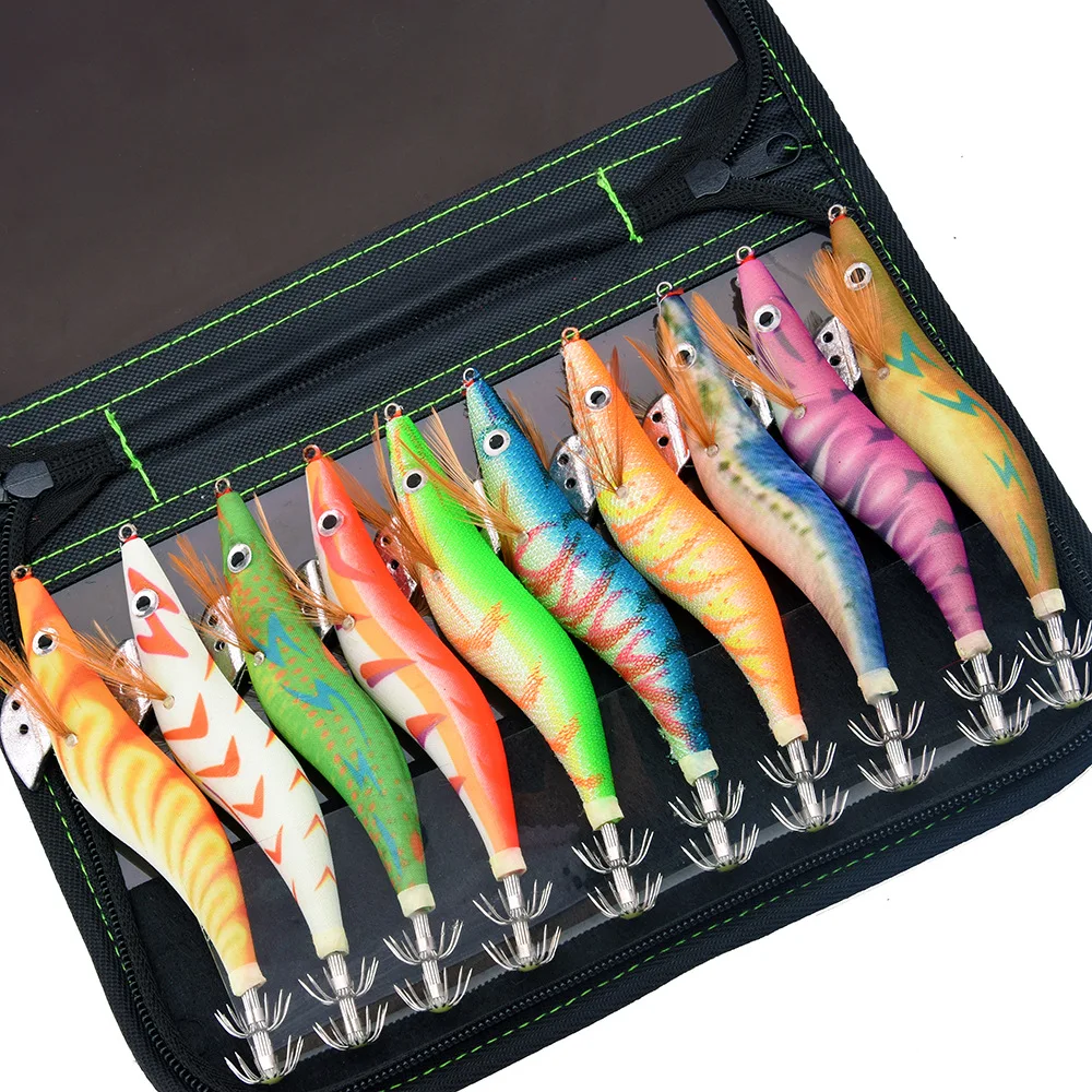 Fishing Lures Fishing Wood Shrimp Lure Squid Cuttlefish Jigs Lures 10PCS 3.0 3D Eyes Squid Jig Fishing Lure Jig Lures