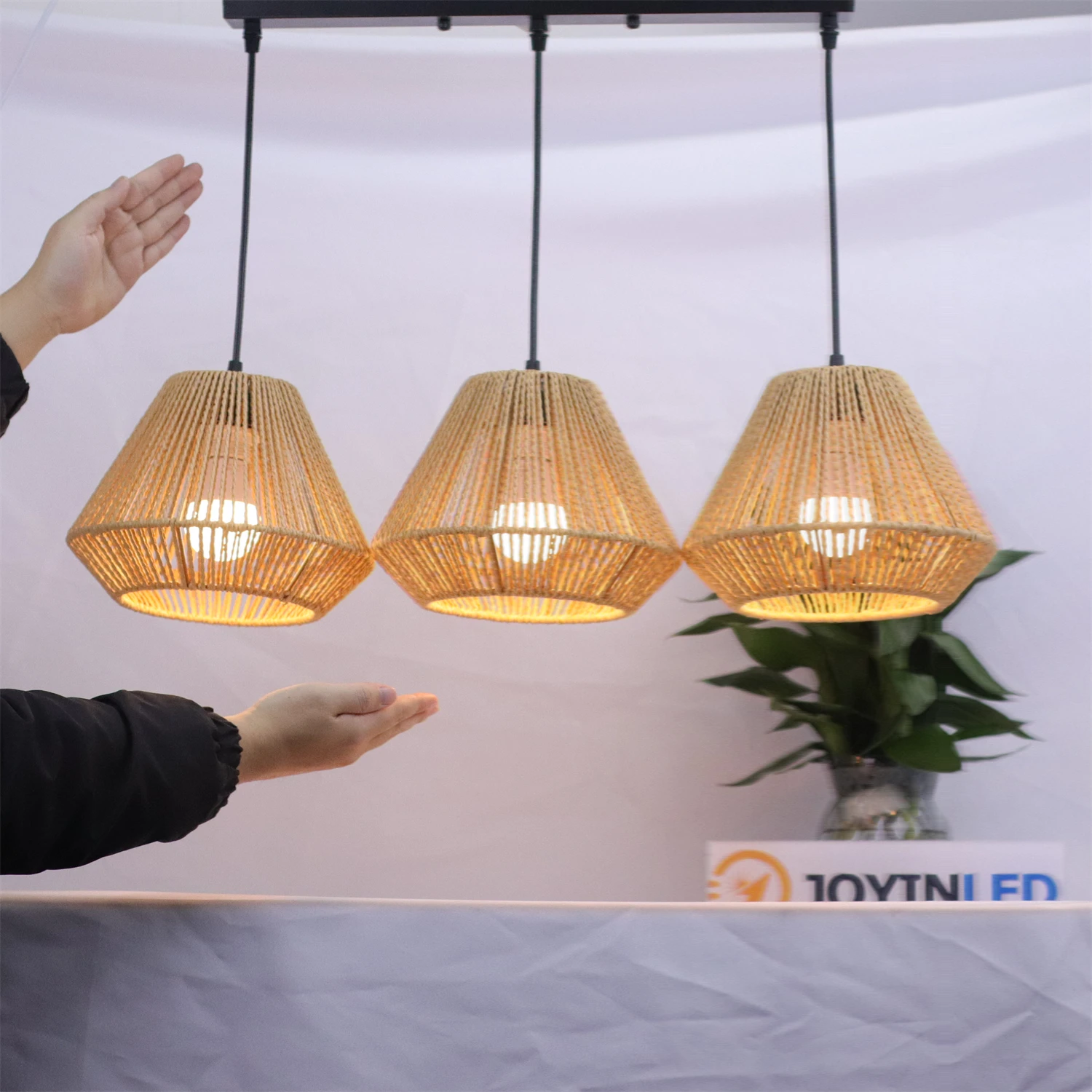 

JOYINLED Woven Lamp Shade Pendant Paper Rope Ceiling Light Fixture Cover Room Decor Chandelier for Restaurant Kitchen Cafe Hotel