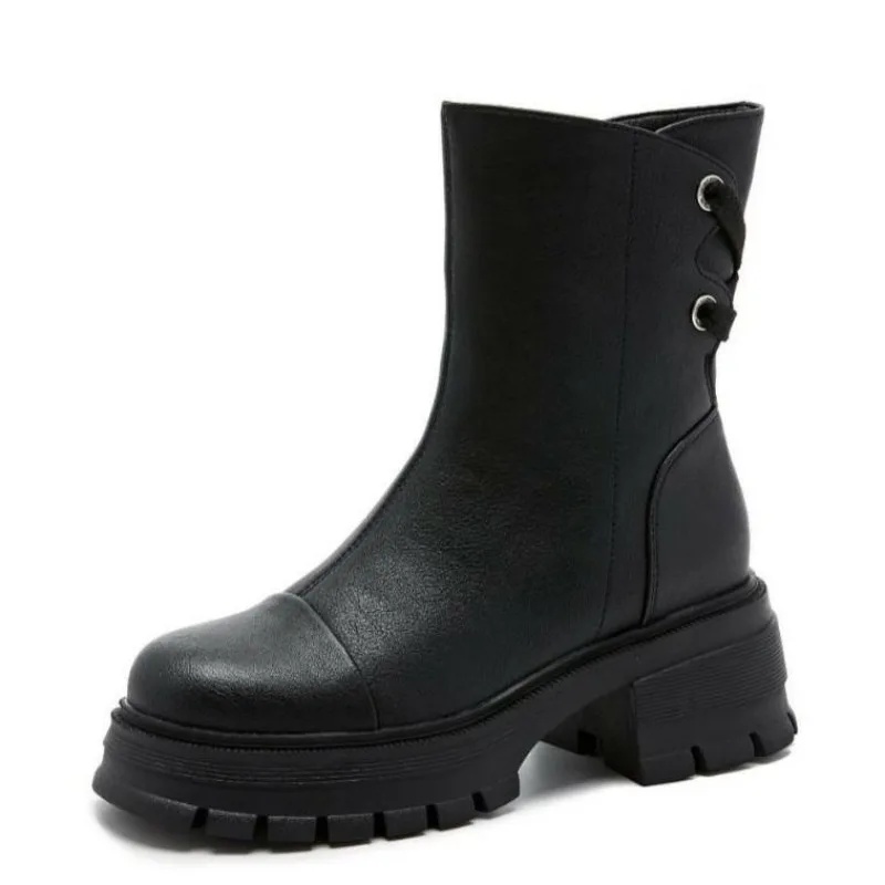 

Ботильоны из натуральной кожи 6 см, женская обувь, новинка 2023 года, осень-зима, женские ботинки для отдыха с круглым носком и квадратным каблуком на молнии ручной работы