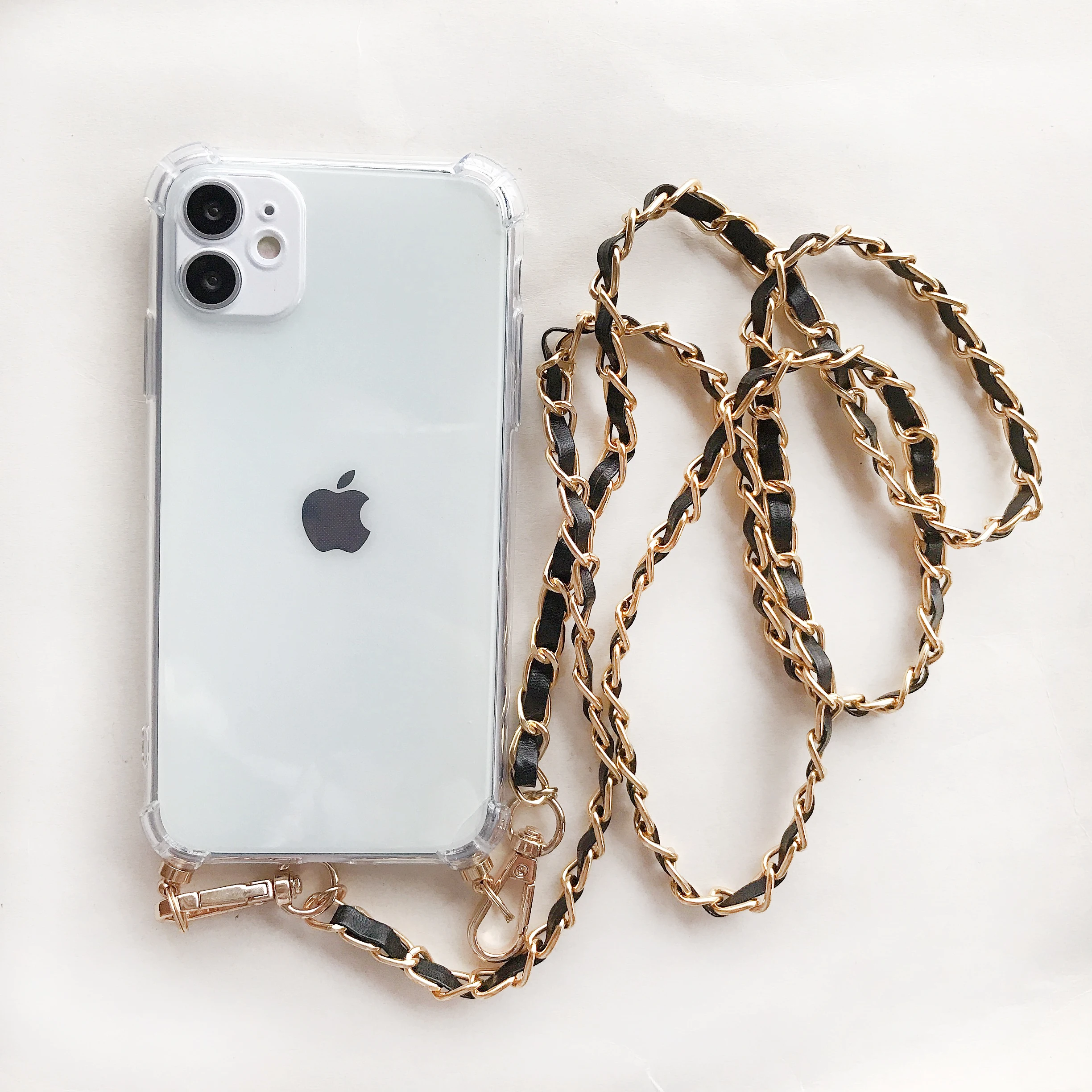 

Strap Crossbody Lanyard Phone Case For iPhone 14 15 13 11 12 Pro Max Mini XS X XR 7 8 Plus Metal Leather Transparent Soft Cover