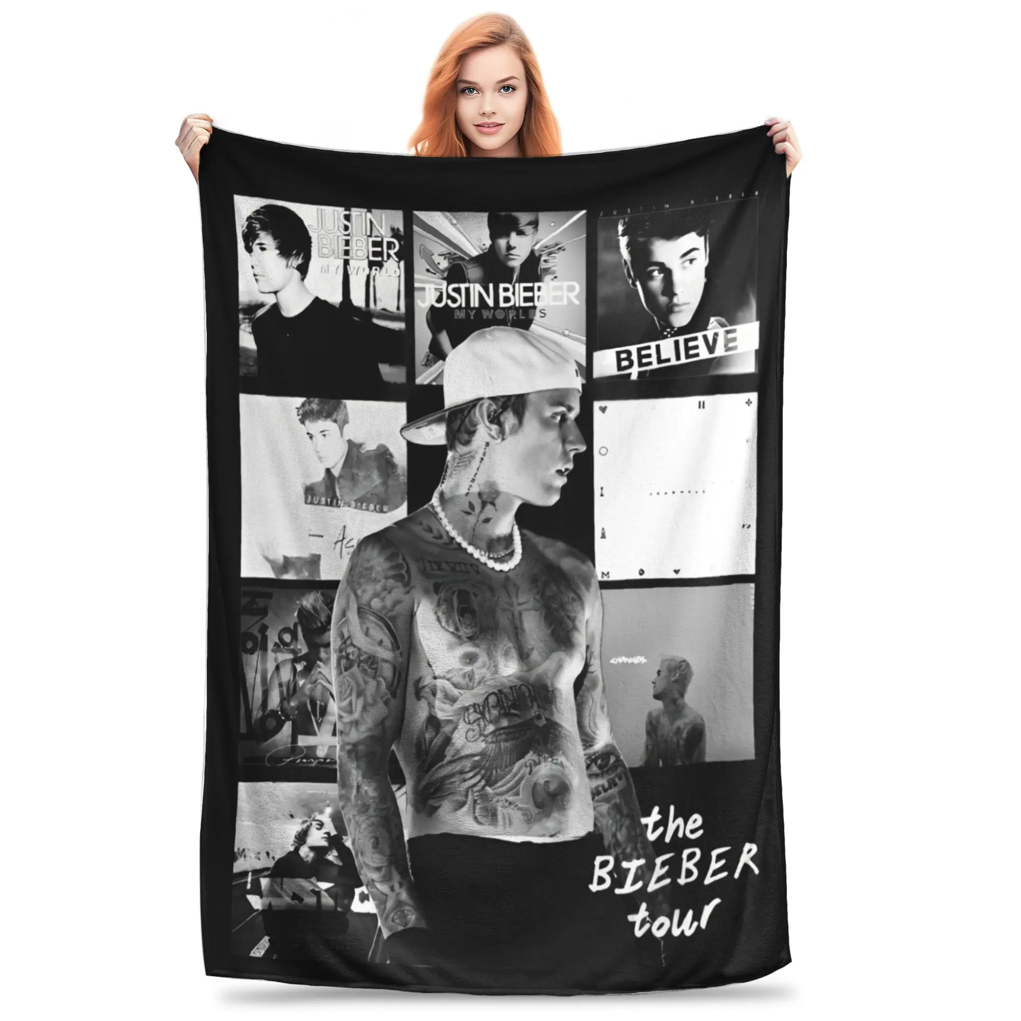Vintage Retro Justin Bieber Flannel Blanket Funny Throw Blanket for Home 150*125cm Bedspreads,