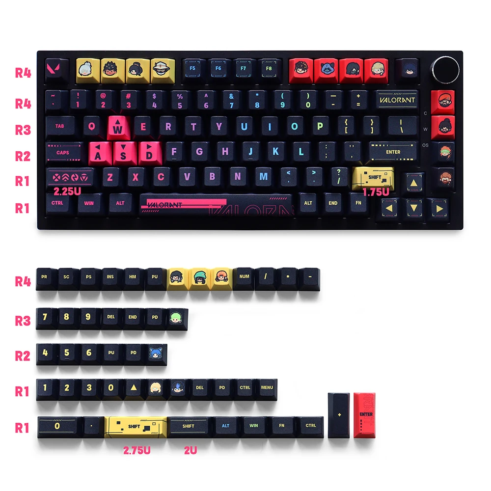 valo-rant-ゲーミングテーマキーキャップ-チェリープロファイル-pbt-129-キー-5-サイド染料サブキーキャップ-61-104-mx-スイッチメカニカルキーボード用