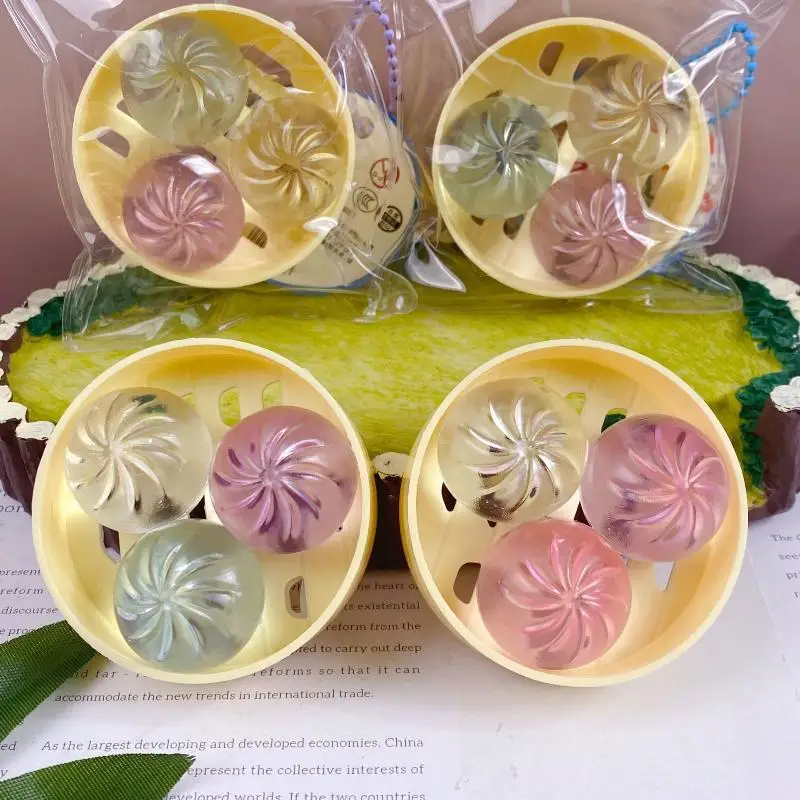 Crystal Soft Dumpling Bun Squeeze Toy 1/3Pcs with Steamer Stress Relief Fidget  for Holiday Stocking Stuffer