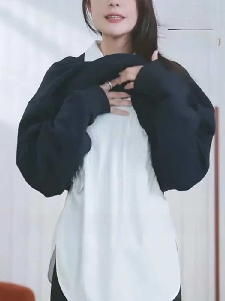 Top da donna in chiffon con colletto elegante, ampio, versatile, colore lungo, alla moda, casual, per donna