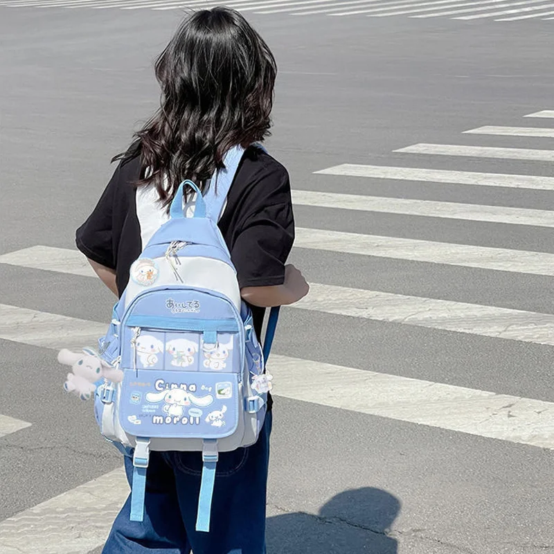 Mochila de juguete de felpa Sanrioed para niño y niña, morral escolar azul, Bolsa Escolar Kawaii para estudiantes, regalo grande para ordenador